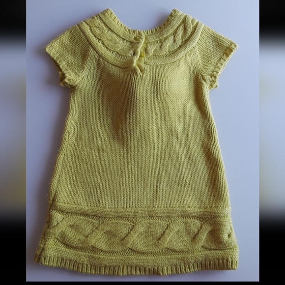NEXT Girls Lime Green Cable and Pom Pom Knit Sweater Dress 4T - Picture 2 of 2